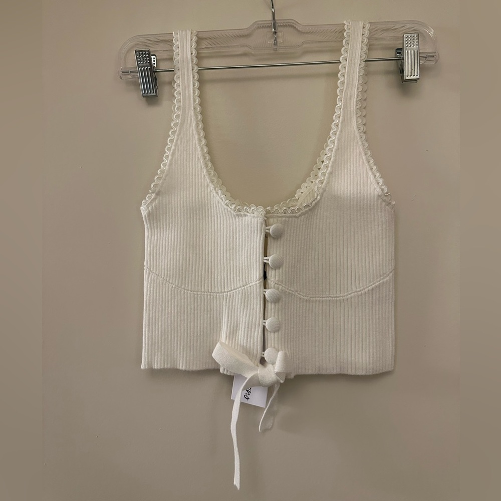 For Love and Lemons Cropped Knit Tank in Ivory
